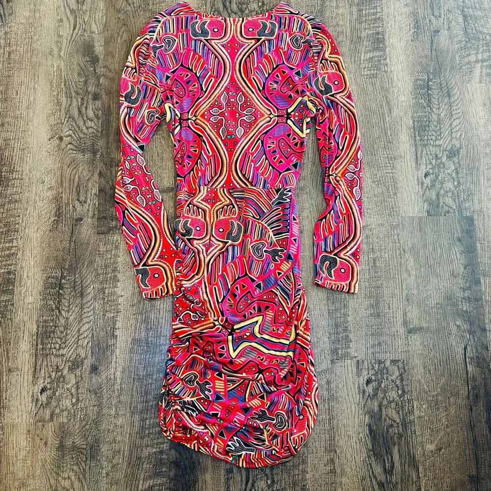 Mara Hoffman Dress All Over Tribal Print Bold Colorful V-Neck Stetchy Small - Picture 5 of 5
